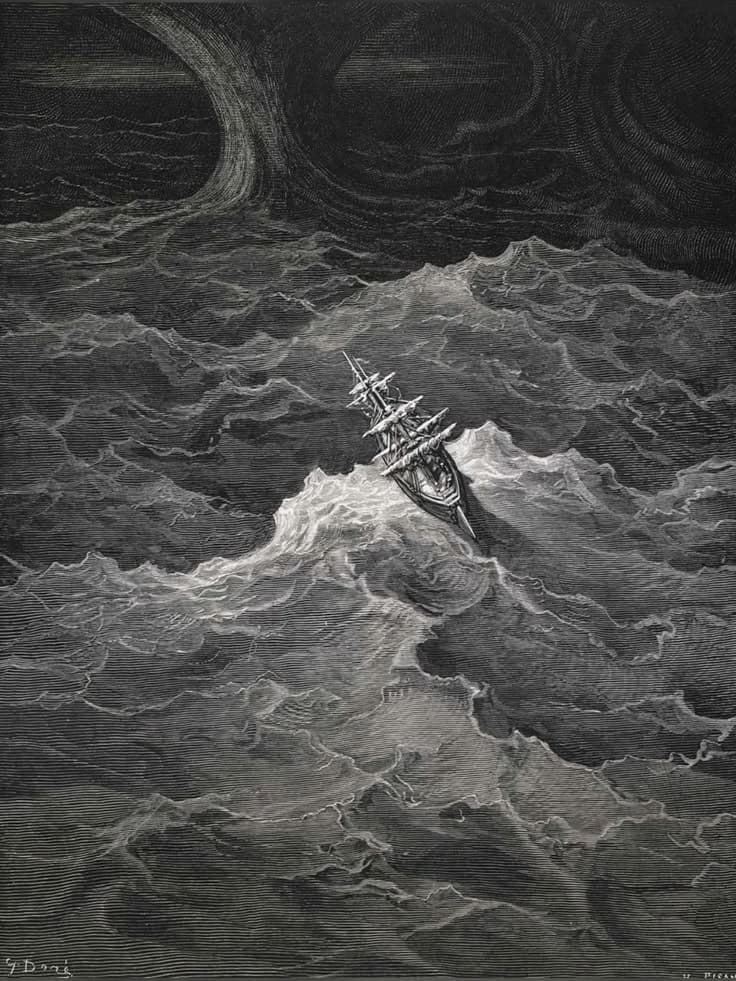 A ship navigating a stormy sea — Gustave Doré